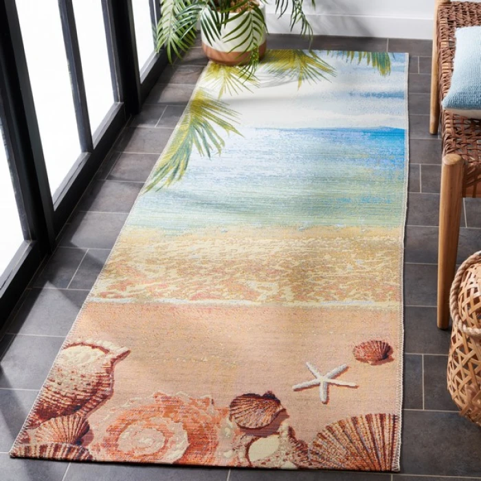 Safavieh Barbados BAR555 Gold / Blue 2'-8" X 8' Runner Area Rug
