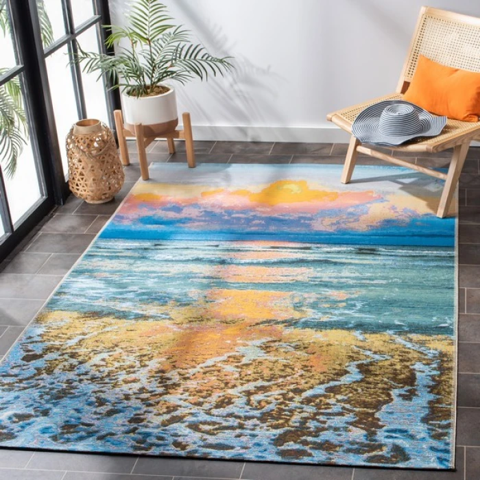 Safavieh Barbados BAR581 Gold / Blue 5'-3" X 7'-6" Rectangle Area Rug