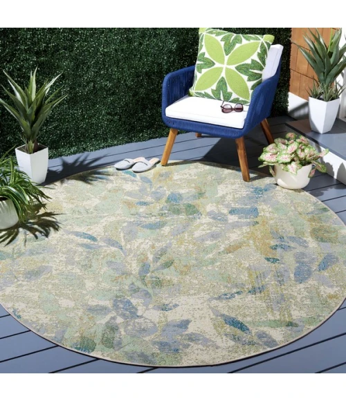 Safavieh Barbados BAR594 Blue / Ivory 6'-6" X 6'-6" Round Area Rug