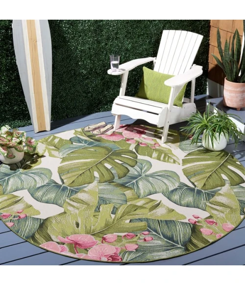 Safavieh Barbados BAR596 Green / Pink 6'-6" X 6'-6" Round Area Rug