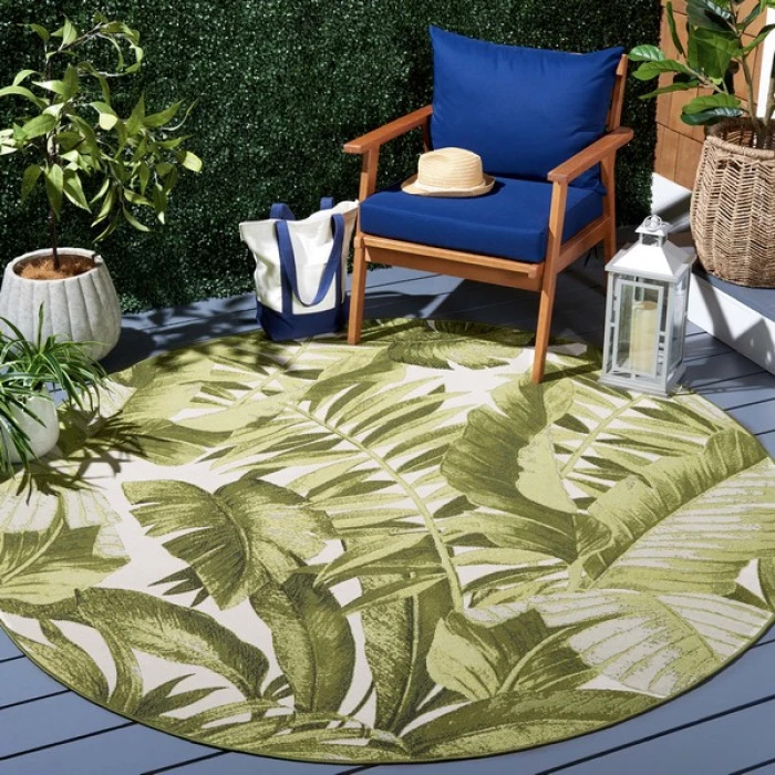 Safavieh Barbados BAR598 Ivory / Green 6'-6" X 6'-6" Round Area Rug