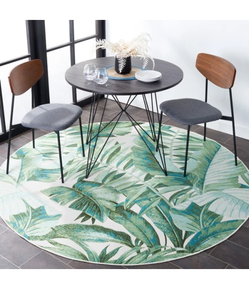 Safavieh Barbados BAR598 Green / Teal 6'-6" X 6'-6" Round Area Rug