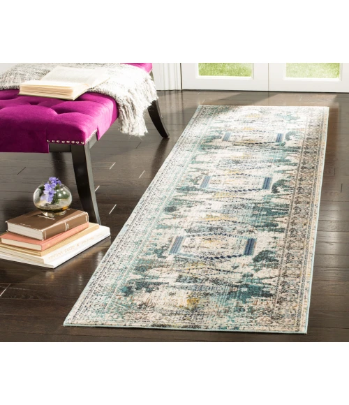 Safavieh Baldwin BDN128 Ivory / Teal 2'-2" X 12' Runner Area Rug