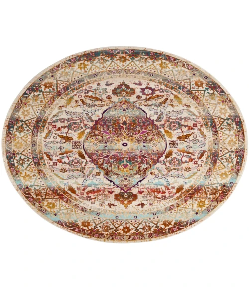 Safavieh Baldwin BDN189 Ivory / Fuchsia 6'-7" X 6'-7" Round Area Rug