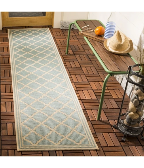 Safavieh Beach House BHS121 Aqua / Cream 2'-2" X 12' Runner Area Rug