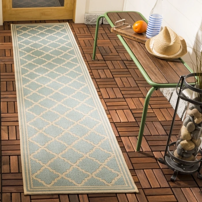 Safavieh Beach House BHS121 Aqua / Cream 2'-2" X 12' Runner Area Rug