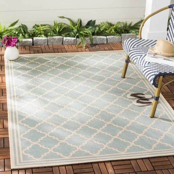 Safavieh Beach House BHS121 Aqua / Cream 2'-2" X 8' Runner Area Rug