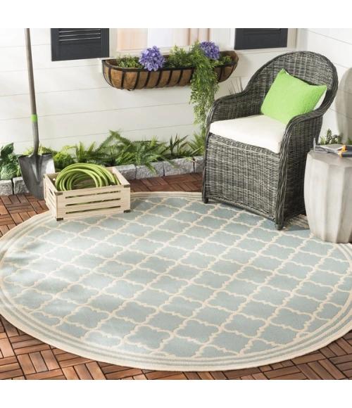 Safavieh Beach House BHS121 Aqua / Cream 8' X 8' Round Area Rug