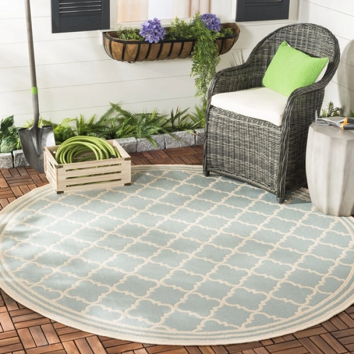 Safavieh Beach House BHS121 Aqua / Cream 8' X 8' Round Area Rug
