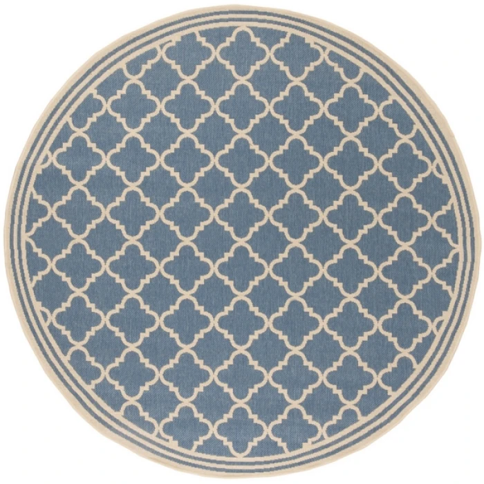 Safavieh Beach House BHS121 Blue / Creme 4' X 4' Round Area Rug