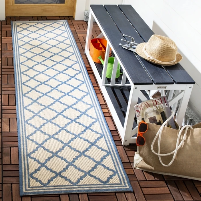 Safavieh Beach House BHS121 Cream / Blue 2'-2" X 10' Runner Area Rug