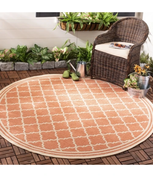 Safavieh Beach House BHS121 Rust / Creme 4' X 4' Round Area Rug