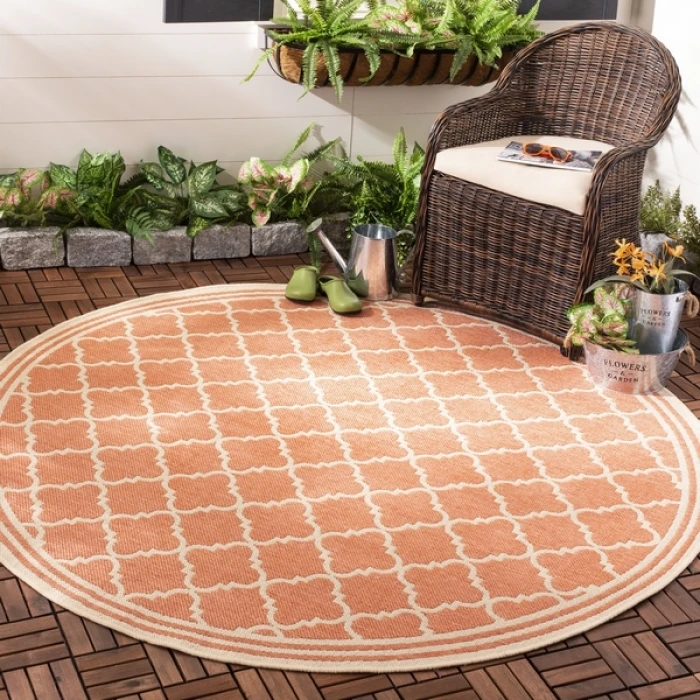 Safavieh Beach House BHS121 Rust / Creme 4' X 4' Round Area Rug