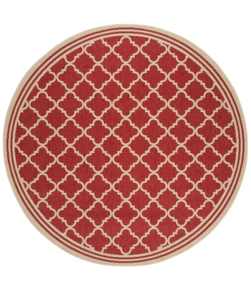 Safavieh Beach House BHS121 Red / Creme 6'-7" X 6'-7" Round Area Rug