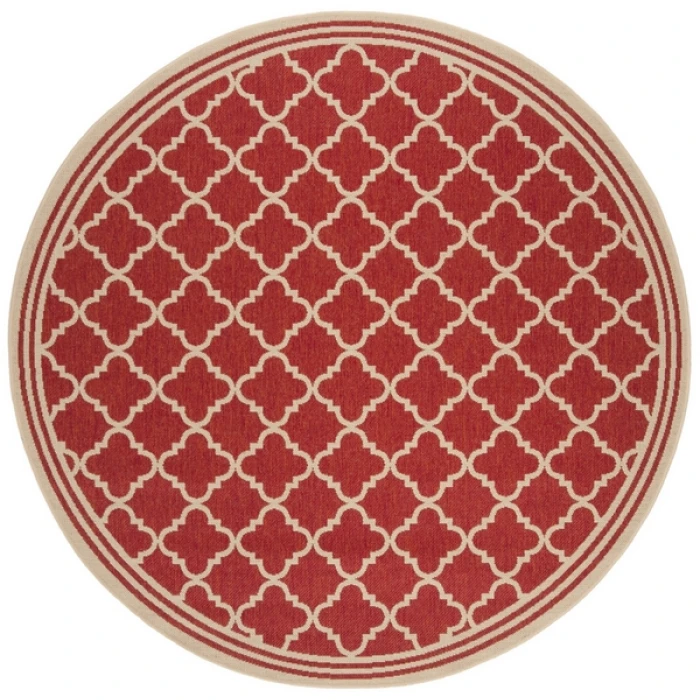 Safavieh Beach House BHS121 Red / Creme 6'-7" X 6'-7" Round Area Rug