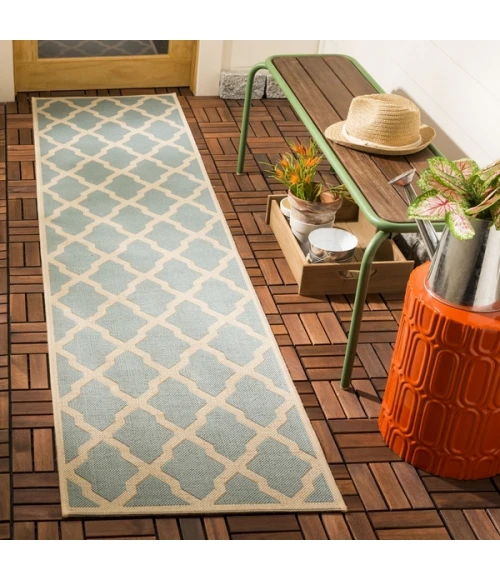 Safavieh Beach House BHS122 Aqua / Cream 2'-2" X 8' Runner Area Rug