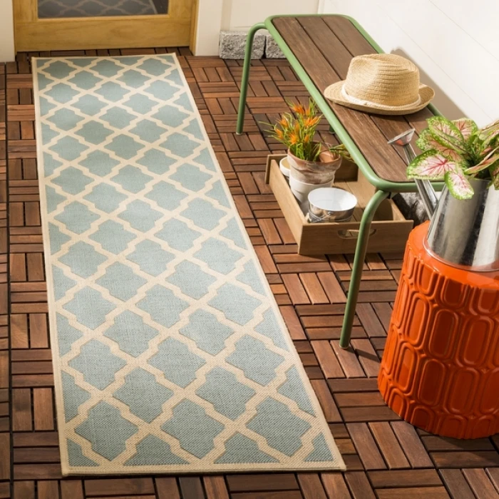 Safavieh Beach House BHS122 Aqua / Cream 2'-2" X 8' Runner Area Rug