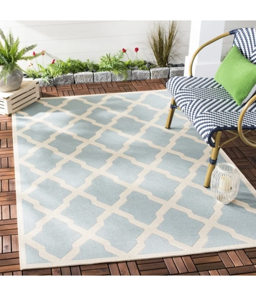 Safavieh Beach House BHS122 Aqua / Cream 5'-3" X 7'-6" Rectangle Area Rug