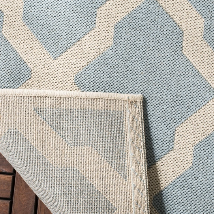 Safavieh Beach House BHS122 Aqua / Cream 6'-7" X 6'-7" Round Area Rug