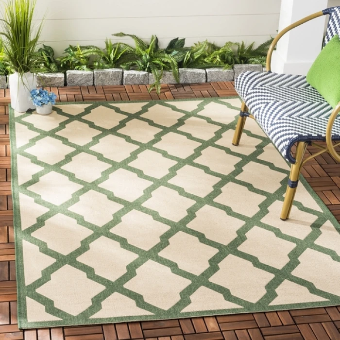Safavieh Beach House BHS122 Cream / Green 5'-3" X 7'-6" Rectangle Area Rug