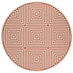 Safavieh Beach House BHS123 Red / Creme 6'-7" X 6'-7" Round Area Rug