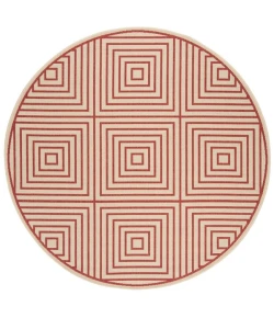 Safavieh Beach House BHS123 Red / Creme 6'-7" X 6'-7" Round Area Rug
