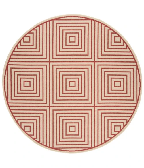 Safavieh Beach House BHS123 Red / Creme 6'-7" X 6'-7" Round Area Rug