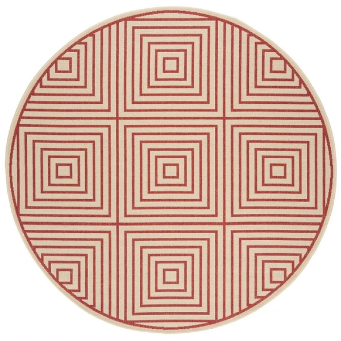 Safavieh Beach House BHS123 Red / Creme 6'-7" X 6'-7" Round Area Rug