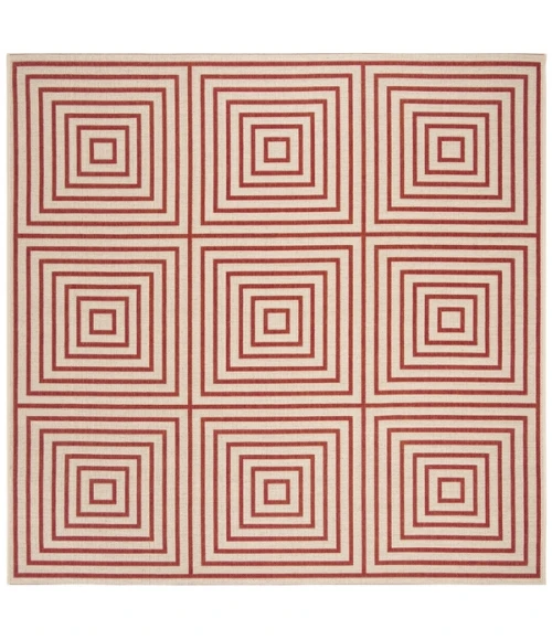 Safavieh Beach House BHS123 Red / Creme 6'-7" X 6'-7" Square Area Rug