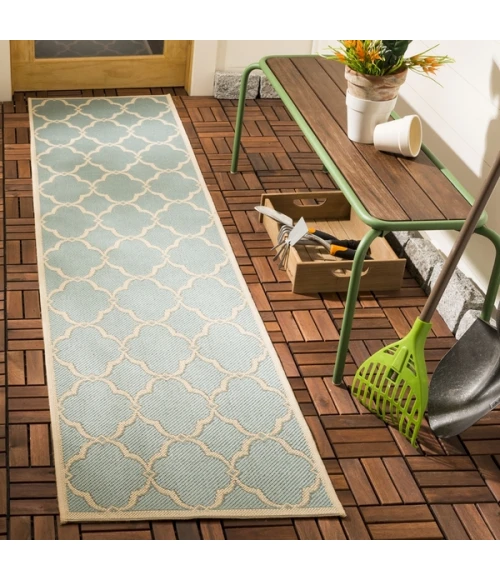 Safavieh Beach House BHS125 Aqua / Cream 2'-2" X 12' Runner Area Rug