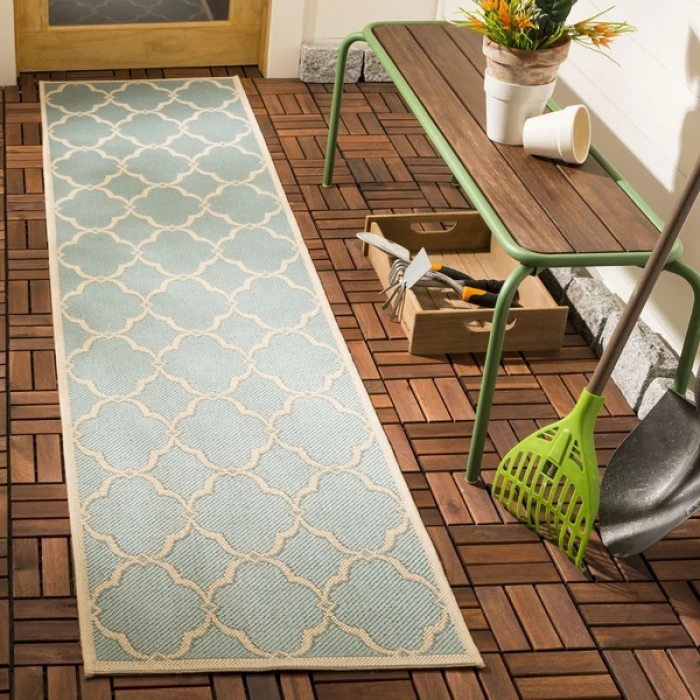 Safavieh Beach House BHS125 Aqua / Cream 2'-2" X 12' Runner Area Rug