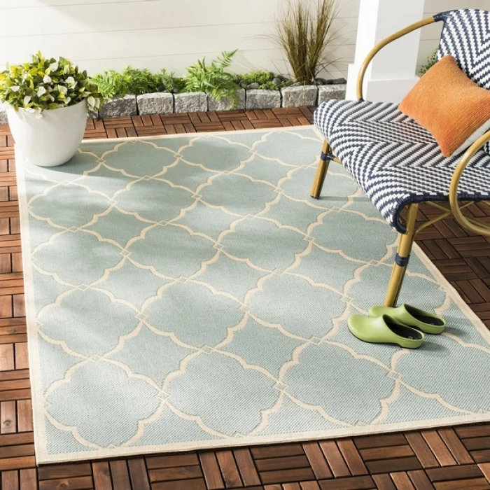 Safavieh Beach House BHS125 Aqua / Cream 6'-7" X 6'-7" Square Area Rug
