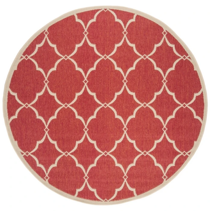 Safavieh Beach House BHS125 Red / Creme 6'-7" X 6'-7" Round Area Rug