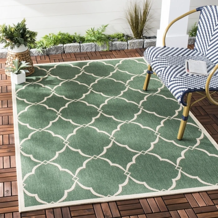 Safavieh Beach House BHS125 Green / Creme 6'-7" X 9'-2" Rectangle Area Rug
