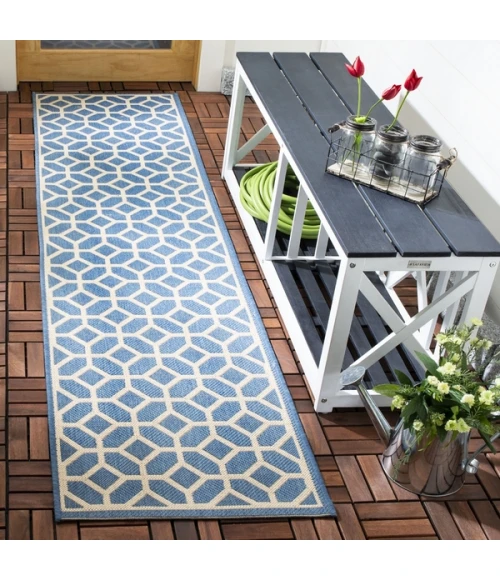 Safavieh Beach House BHS127 Blue / Creme 2'-2" X 6' Runner Area Rug