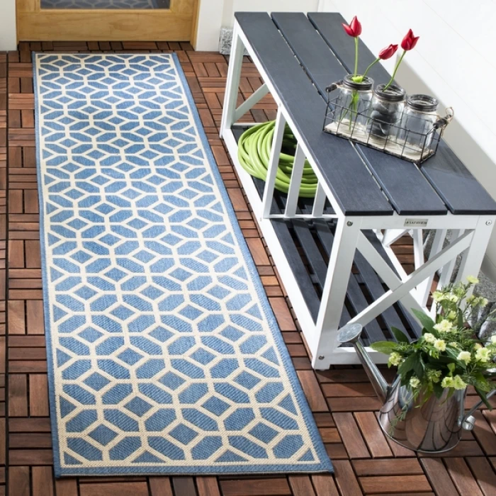 Safavieh Beach House BHS127 Blue / Creme 2'-2" X 12' Runner Area Rug