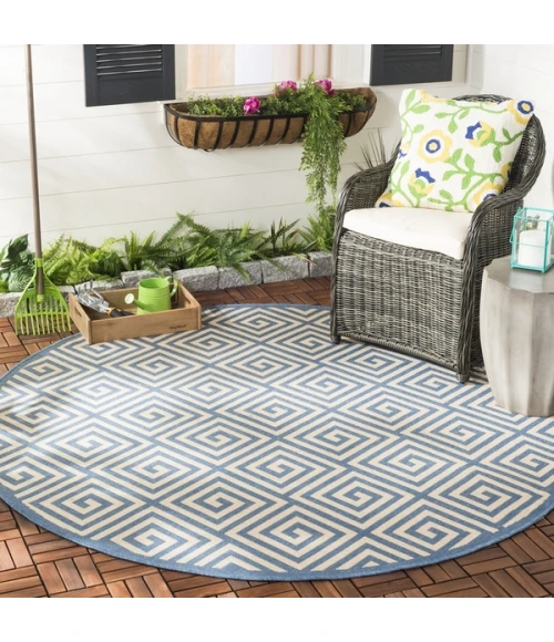 Safavieh Beach House BHS129 Cream / Blue 6'-7" X 6'-7" Round Area Rug