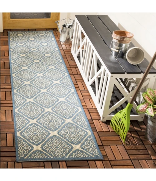 Safavieh Beach House BHS132 Cream / Blue 2'-2" X 6' Runner Area Rug