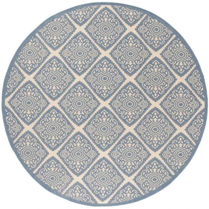 Safavieh Beach House BHS132 Cream / Blue 6'-7" X 6'-7" Round Area Rug