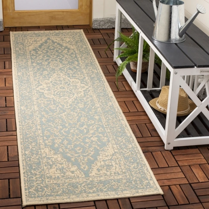 Safavieh Beach House BHS137 Aqua / Cream 2'-2" X 6' Runner Area Rug