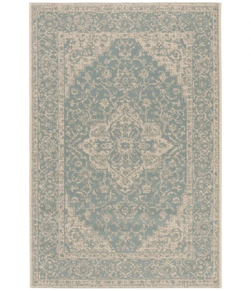 Safavieh Beach House BHS137 Aqua / Cream 5'-3" X 7'-6" Rectangle Area Rug