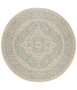 Safavieh Beach House BHS137 Aqua / Cream 4' X 4' Round Area Rug