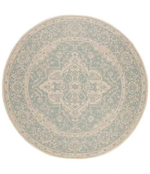 Safavieh Beach House BHS137 Aqua / Cream 4' X 4' Round Area Rug