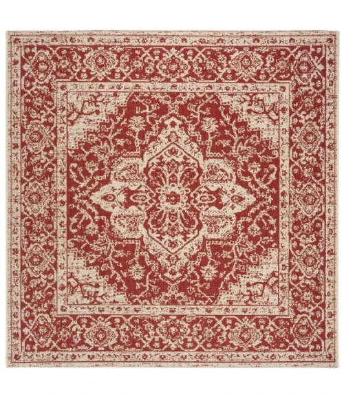 Safavieh Beach House BHS137 Red / Creme 4' X 4' Square Area Rug