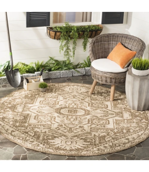 Safavieh Beach House BHS138 Cream / Beige 8' X 8' Round Area Rug