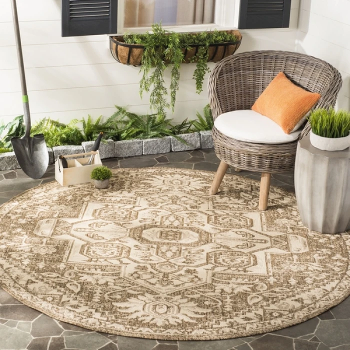 Safavieh Beach House BHS138 Cream / Beige 4' X 4' Round Area Rug