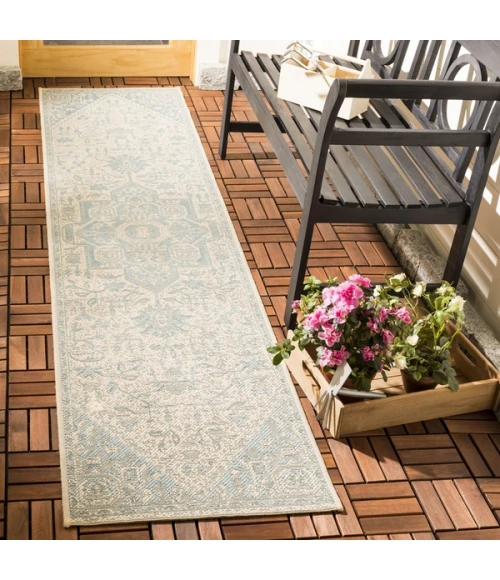 Safavieh Beach House BHS138 Aqua / Cream 2'-2" X 12' Runner Area Rug
