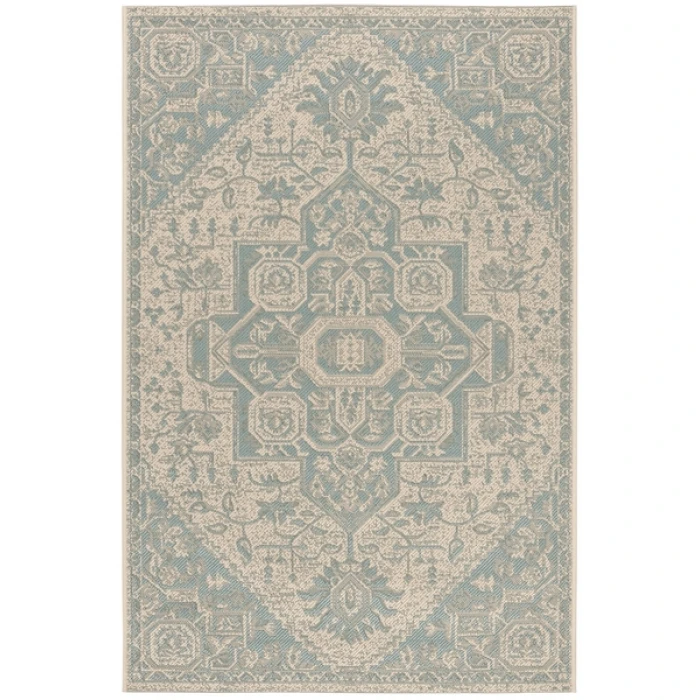 Safavieh Beach House BHS138 Aqua / Cream 5'-3" X 7'-6" Rectangle Area Rug