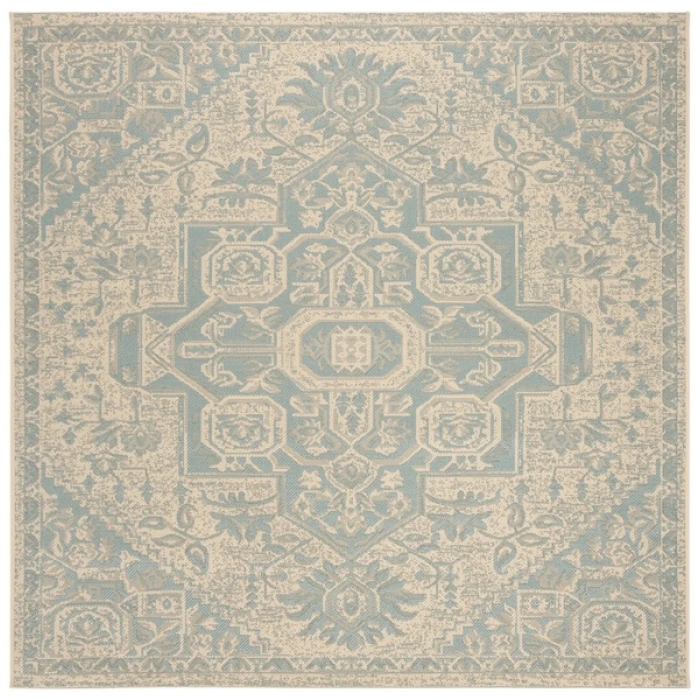 Safavieh Beach House BHS138 Aqua / Cream 6'-7" X 6'-7" Square Area Rug