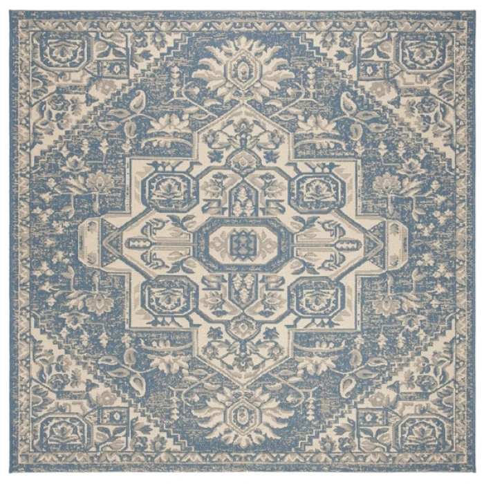 Safavieh Beach House BHS138 Cream / Blue 6'-7" X 6'-7" Square Area Rug